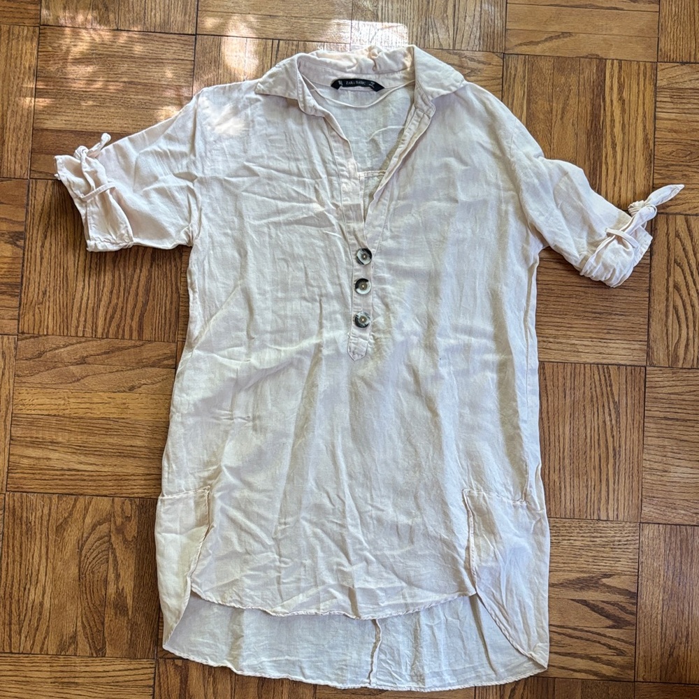 Zara Light Pink Button Down Three Quarter Sleeve Tunic